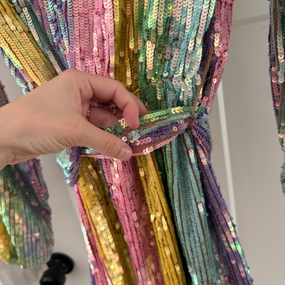 Show Me Your Mumu Wear Me Out Rainbow Sequin Stripe Mini Dress S Belted Disco - Picture 11 of 12